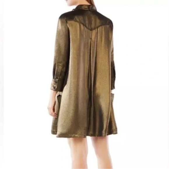 BCBGMAXAZRIA Emilee Metallic Gold Shirt Dress Size Small - Picture 3 of 12